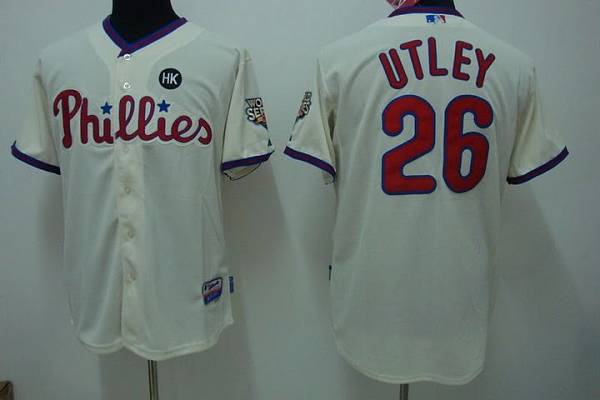 Phillies #26 Chase Utley Stitched Cream MLB Jersey - Click Image to Close